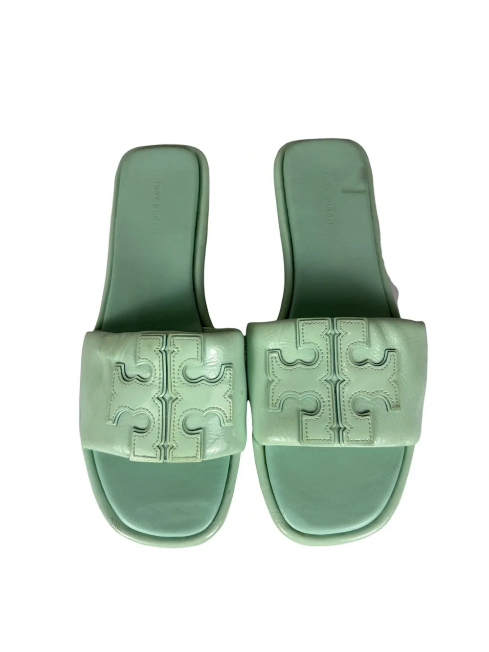 Tory Burch Double T Sport Slide Sandals Caribbean Blue Sz 9.5
